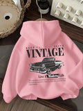 Warmes Damen-Sweatshirt, Baumwolloberteil mit Retro-Auto-Schriftzug-Muster,