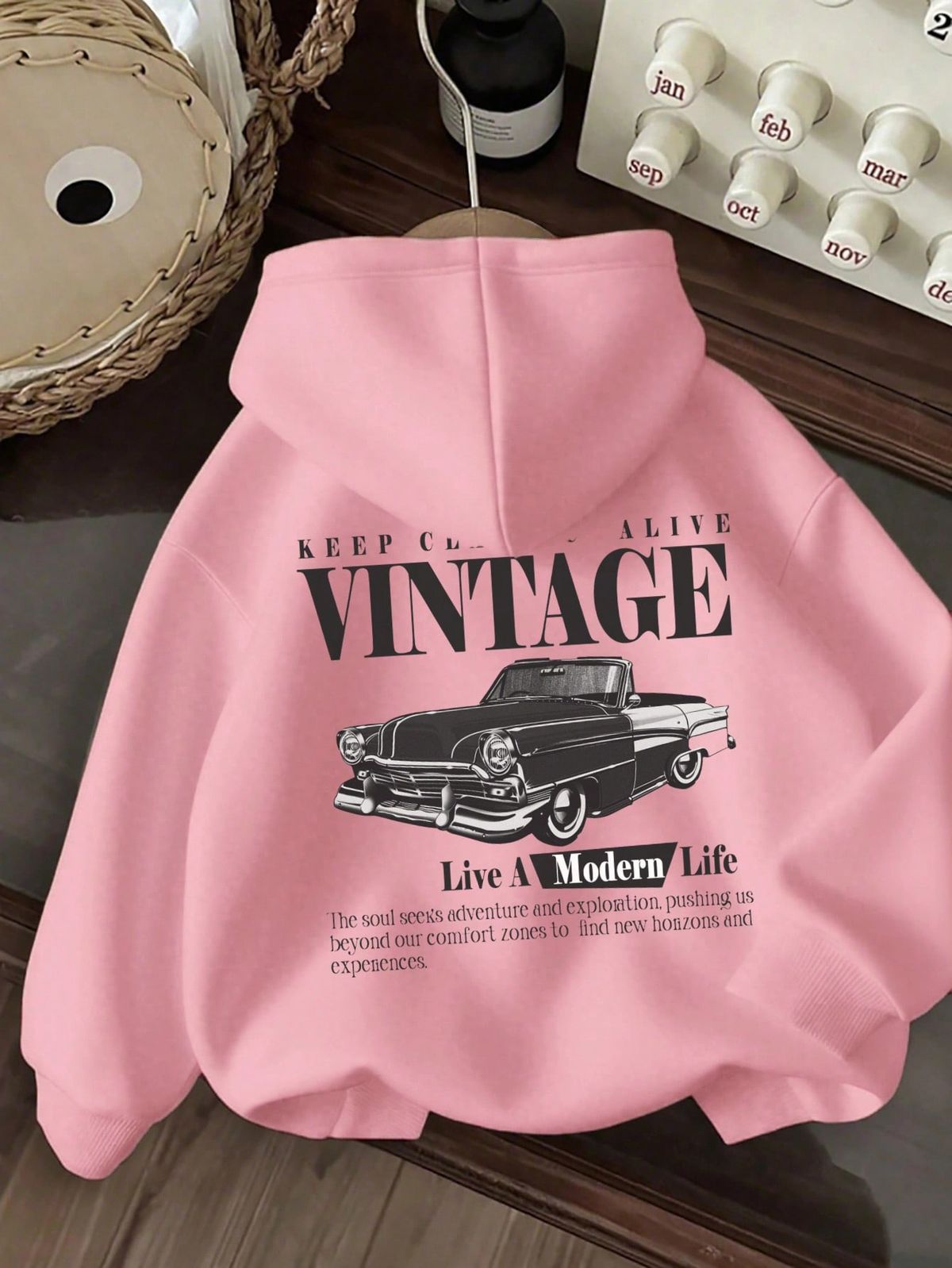 Warmes Damen-Sweatshirt, Baumwolloberteil mit Retro-Auto-Schriftzug-Muster,